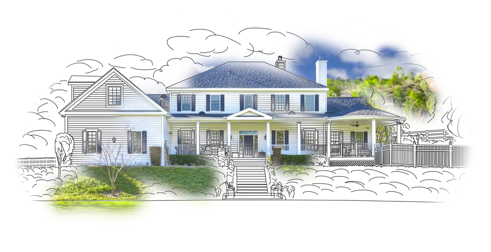 Custom,House,Drawing,And,Photo,Combination,On,White,Background.